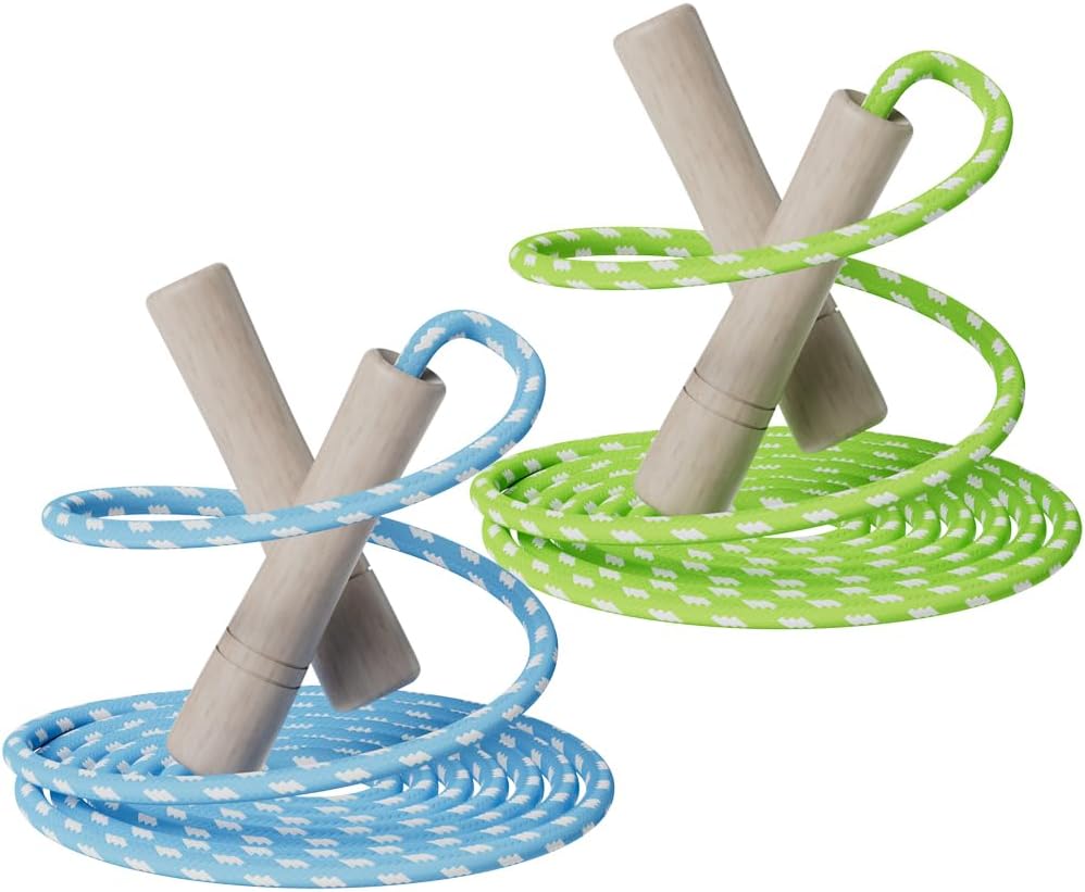 Cotton Jump Rope for Kids - Wooden Handle - Adjustable Cotton Braided Fitness Skipping Rope - Outdoor Fun Activity, Great Party Favor, Exerci Activity, Pack of 2