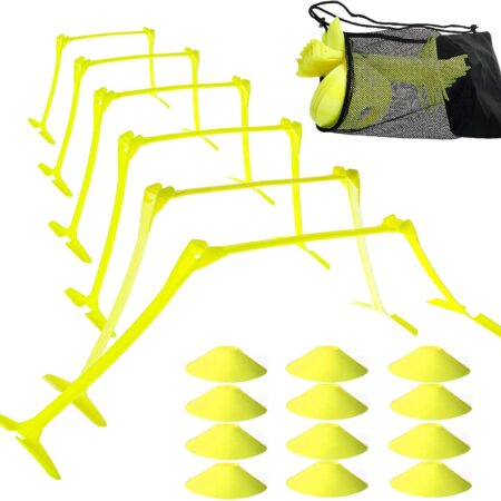 6 Pcs Adjustable Hurdles and 12 Pcs Speed Cones Set - Adjustable Height 6" 9" 12" for Soccer, Plyometric Speed Training, Carry Bag Included
